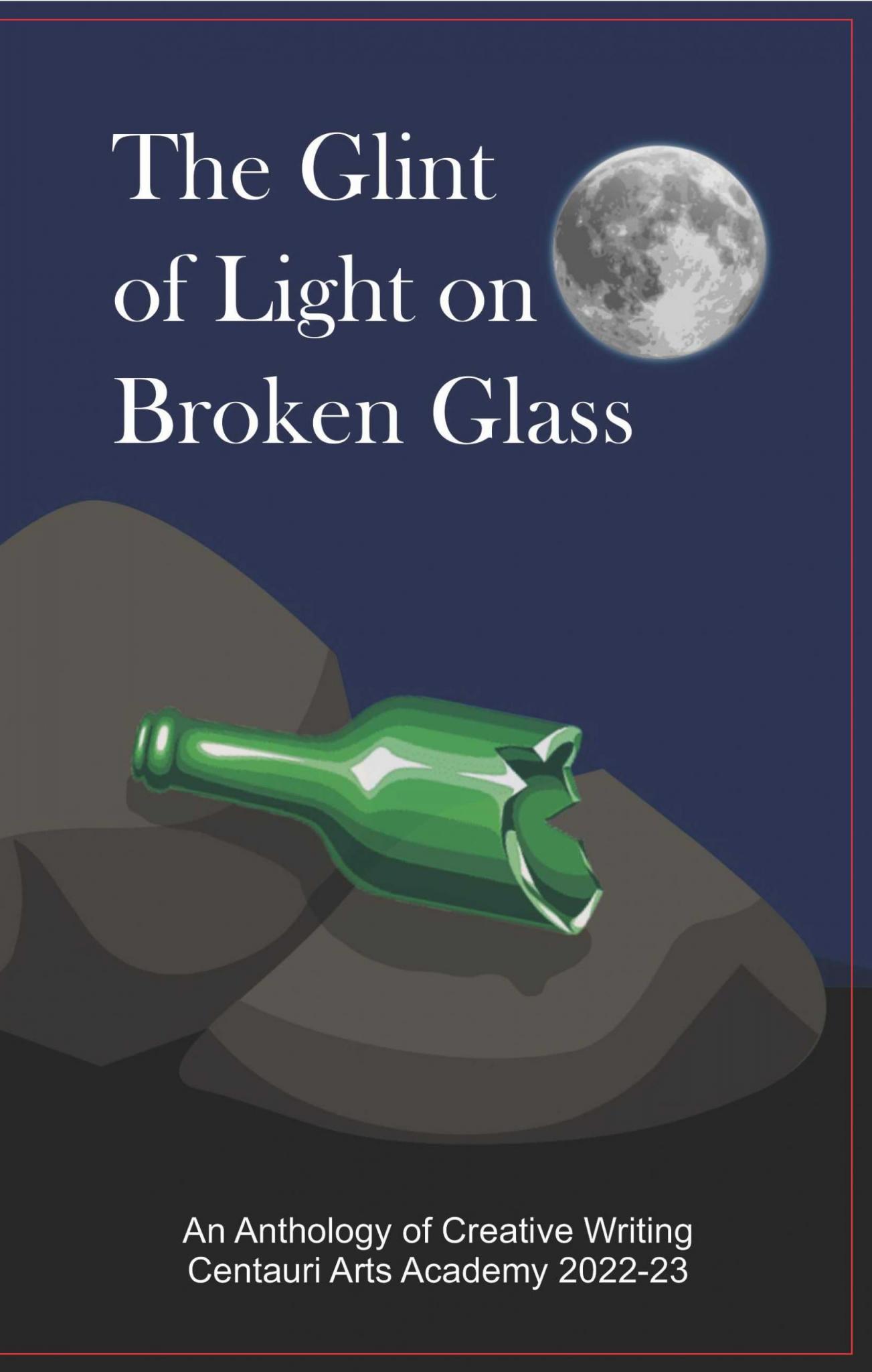 Glint of light on broken glass book cover